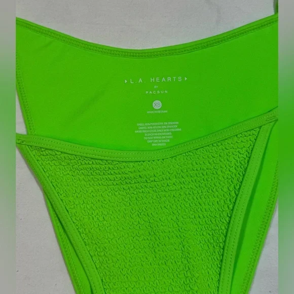 NWT LA Hearts PacSun Neon Green Ribbed Side Tie Bikini Bottom XS - Picture 3 of 6
